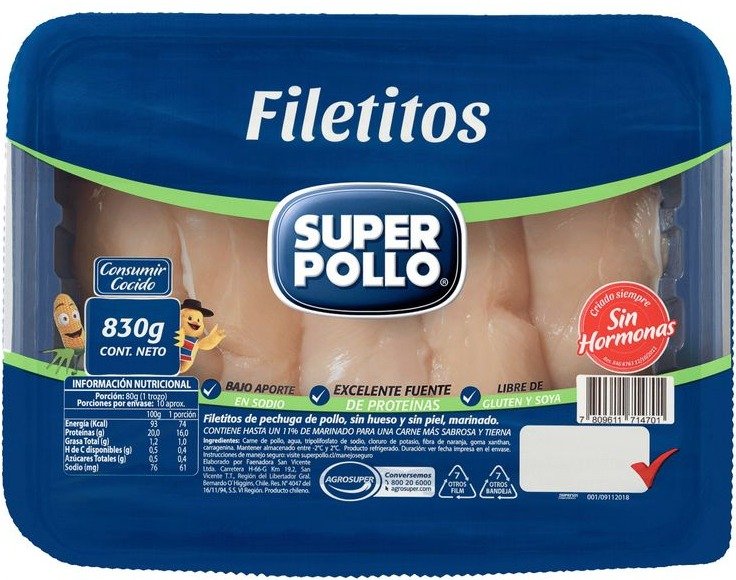 filetillo de pollo 830 gr